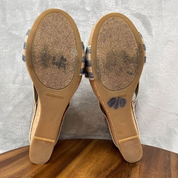 Lucky Brand Sandals 9.5 M Platform Wedge Blue Striped Linen Cork Heel Miller2 - Picture 12 of 14